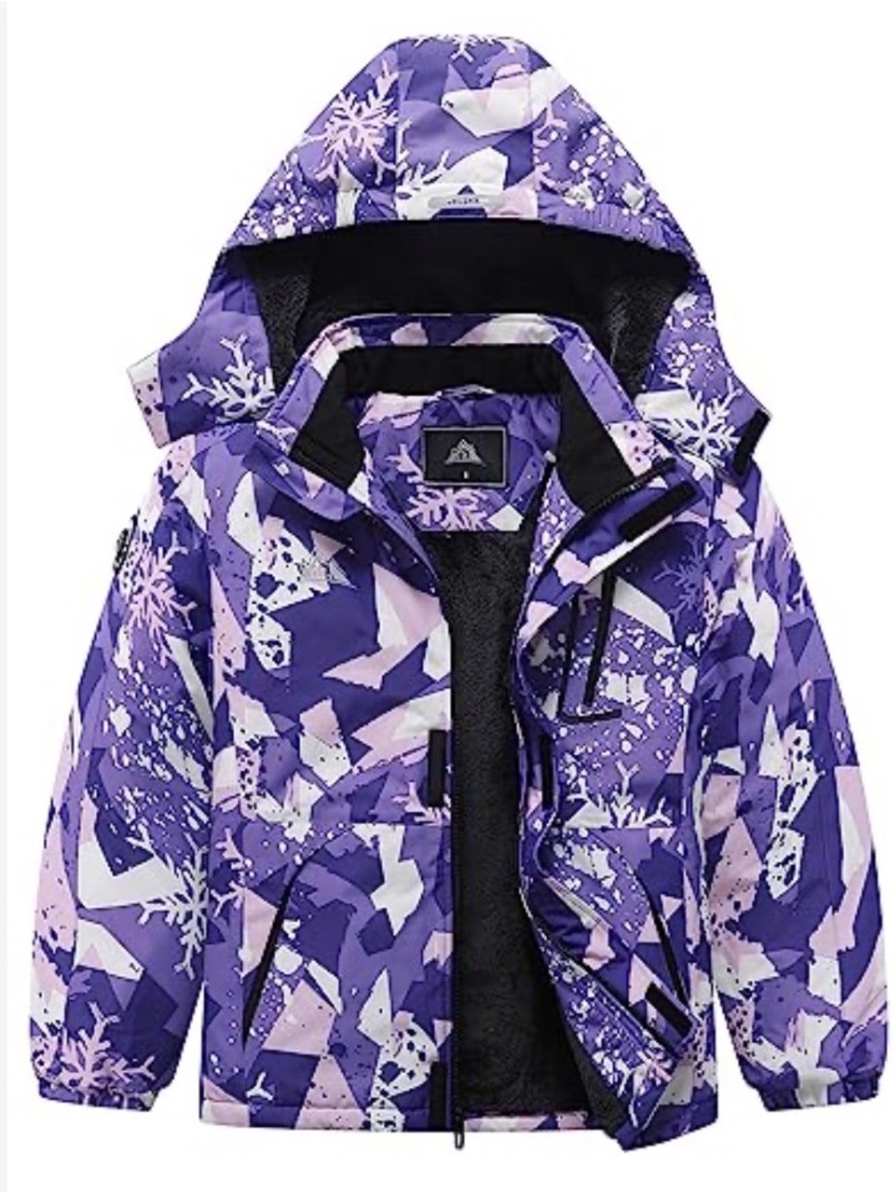 MOERDENG SKI SLED WINTER WEATHER JACKET HOOD PURPLE SNOWFLAKE KIDS SZ 14/16 EUC